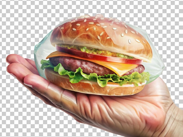 PSD hand holding a hamburger