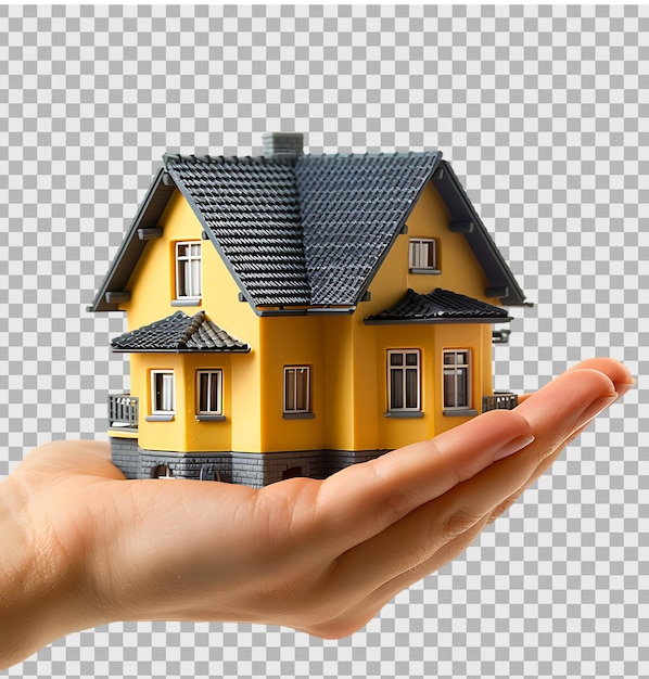 PSD hand holding a house on isolated transparent background