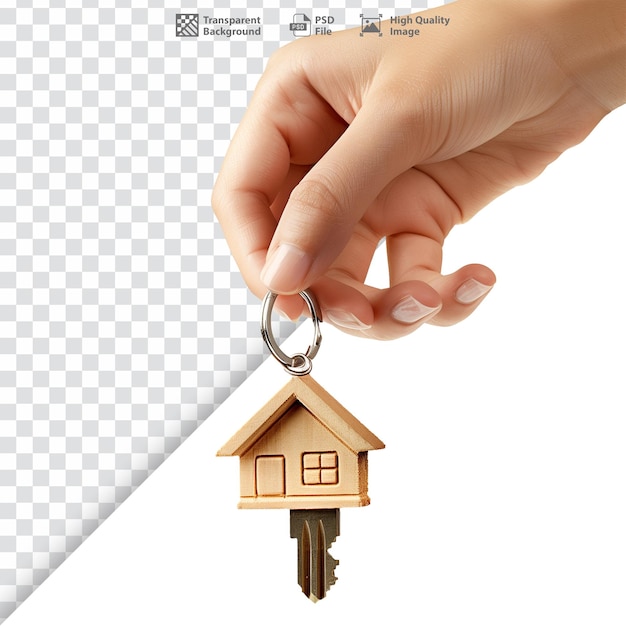 PSD hand holding house key symbolizing new home ownership