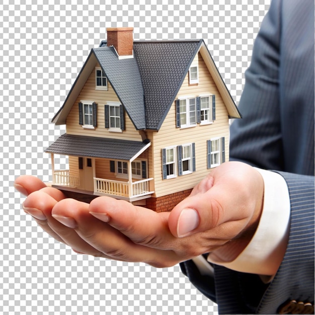 hand holding house on transparent background