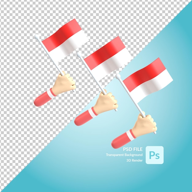 hand holding indonesian flag 3d illustration rendering