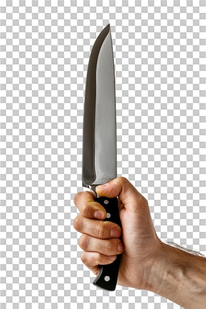 PSD hand holding knife isolated on transparent