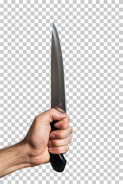 PSD hand holding knife isolated on transparent