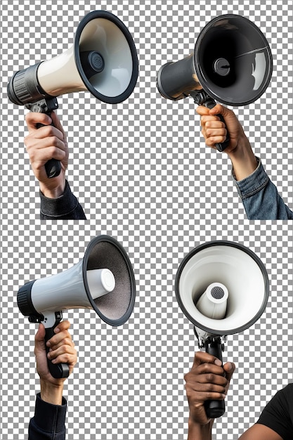 Hand holding a megaphone loud and commanding Hyperrealistic Isolated PNG with Clear Transparent Back