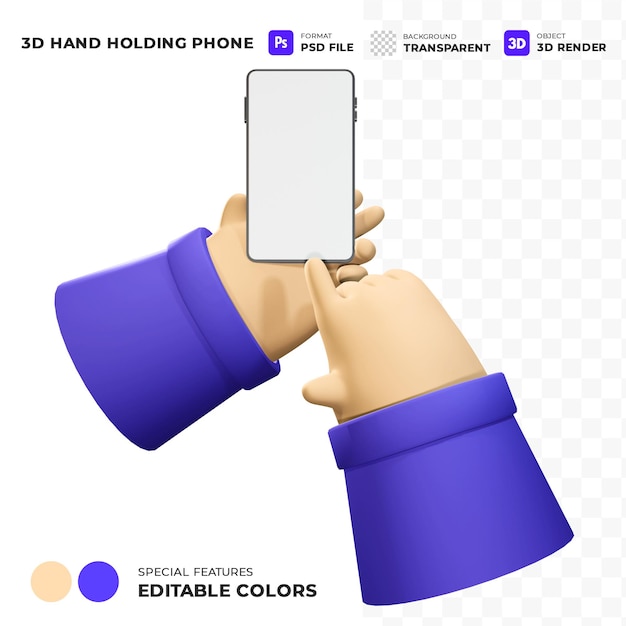 Hand Holding Phone with Blank Screen Mockup and Editable Color