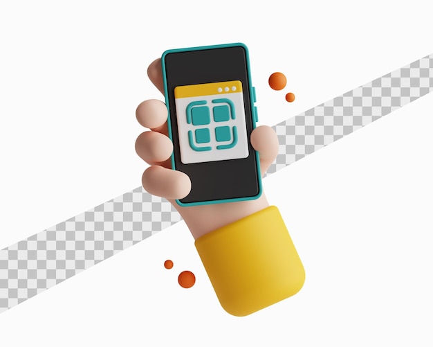 hand holding phone with qr code screen 3d illustration