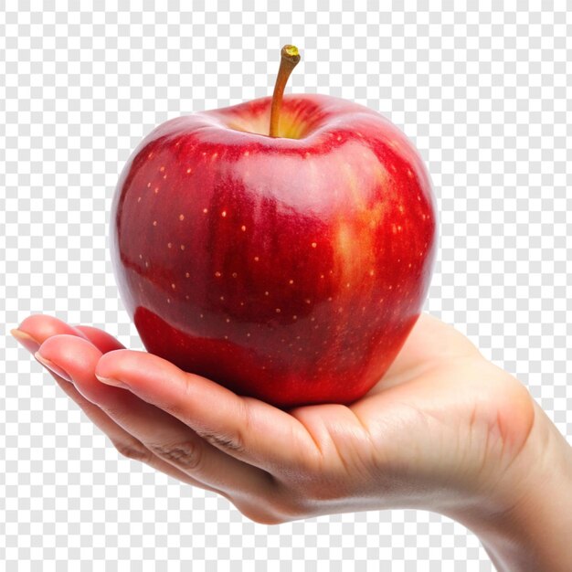 Hand holding a red apple isolated on transparent background