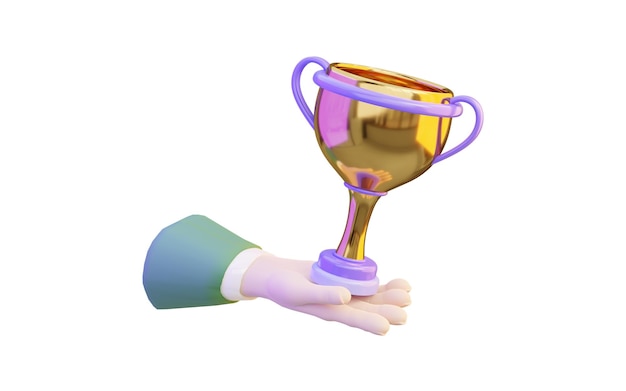 A hand holding a trophy that says'trophy'on it