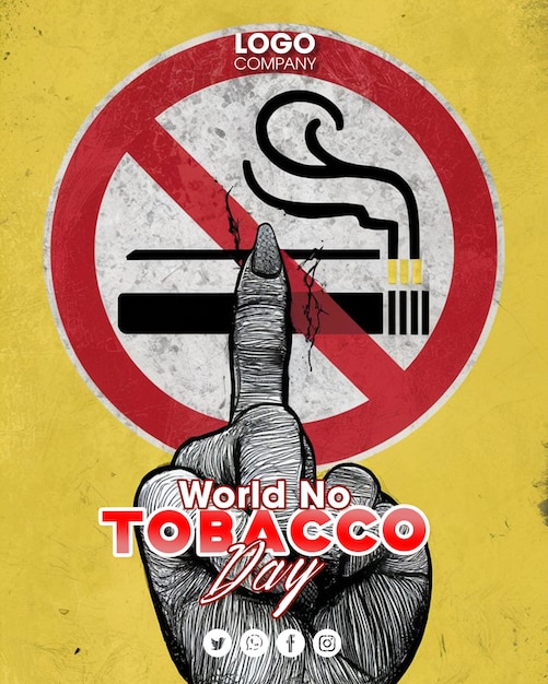 a hand holds a cigarette and a no tobacco sign