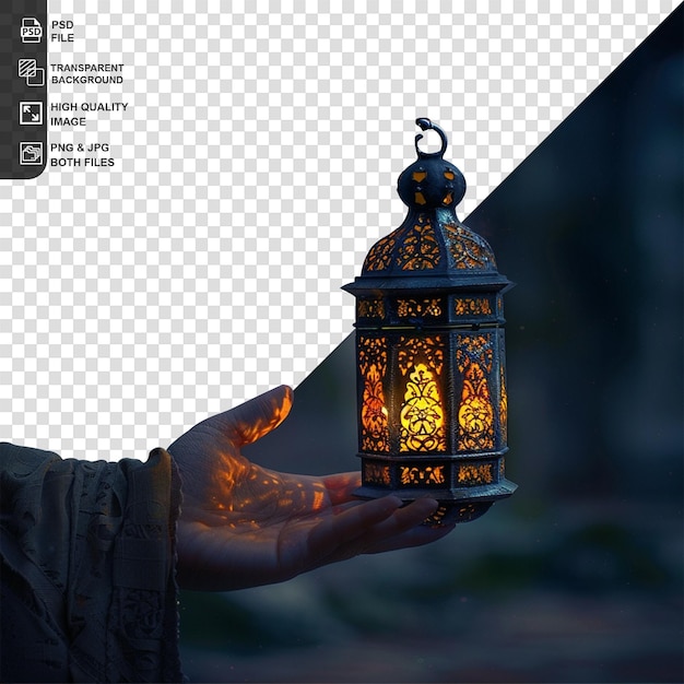 hand holds a lantern on transparent background