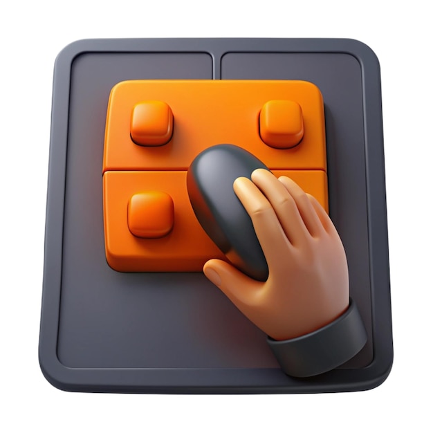 PSD a hand is on a black mouse pad with orange buttons