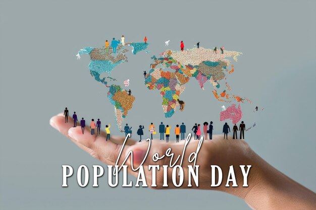 PSD a hand is holding a group of people world population day concept