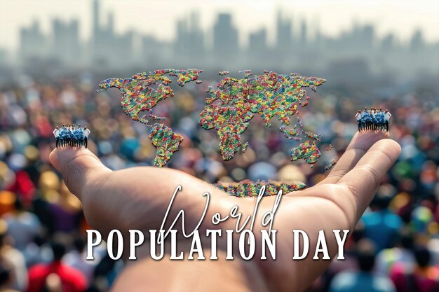 PSD a hand is holding a group of people world population day concept