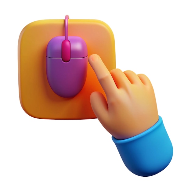 a hand is touching a computer mouse with a purple button