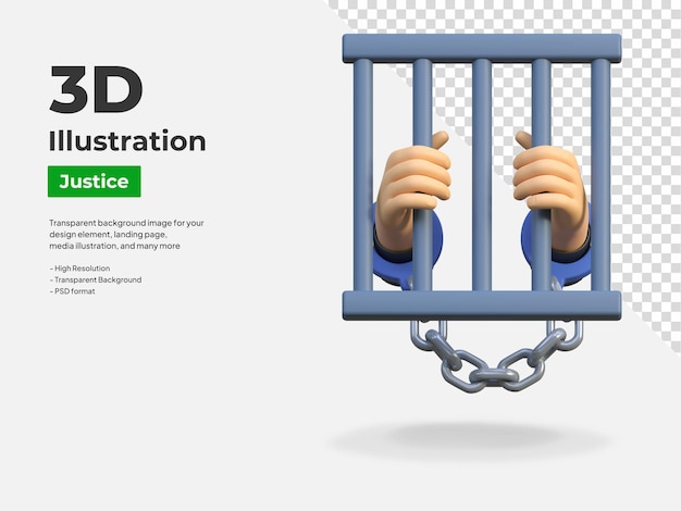 PSD hand lock with handcuff in jail 3d icon illustration