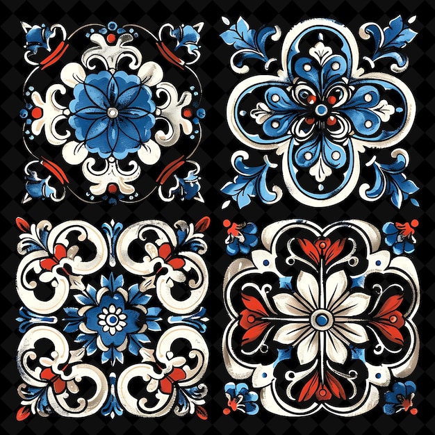 PSD hand painted ceramics with italian motifs borderlines design png collage art collections