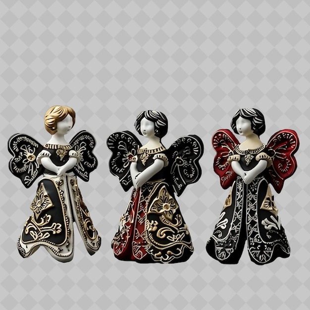 Hand Painted Clay Figurines With Lace Like Borderlines Desig PNG Cute Christmas Decor Collections