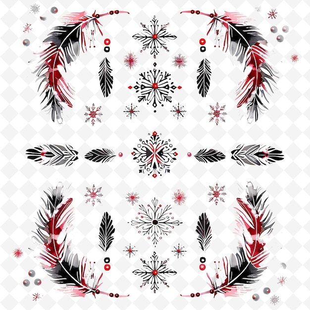 Hand Painted Feather Snowflake Borderlines With a Soft Textu PNG Cute Christmas Decor Collections