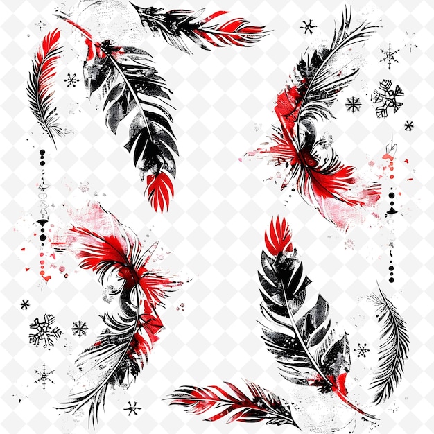 Hand Painted Feather Snowflake Borderlines With a Soft Textu PNG Cute Christmas Decor Collections