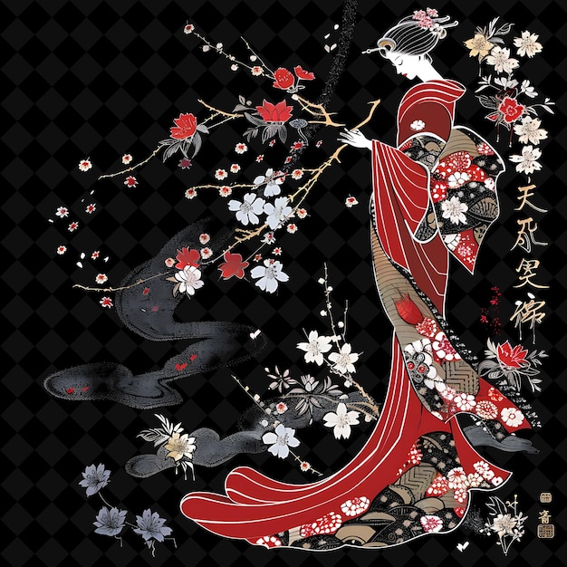 PSD hand painted silk with japanese kimono borderlines design en png collage art collections