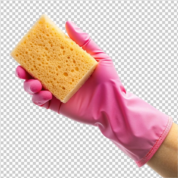 PSD hand in a pink glove holding cloth png