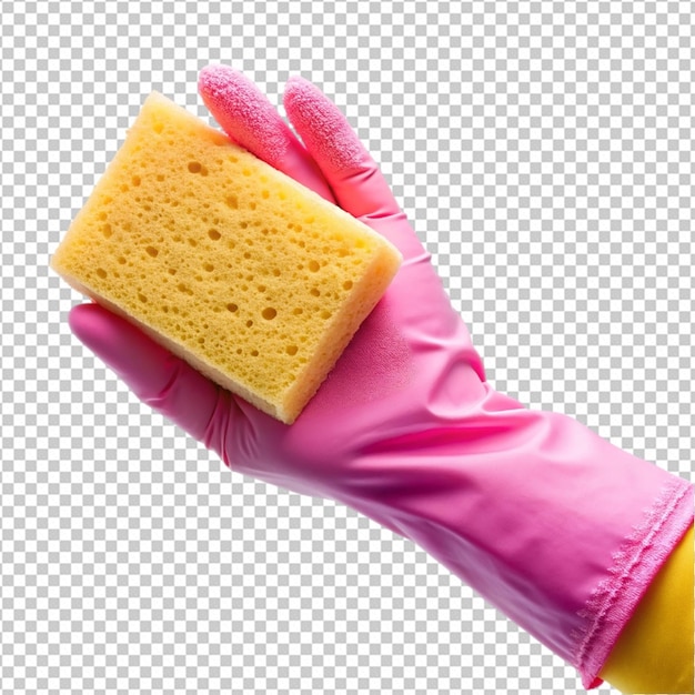 PSD hand in a pink glove holding cloth png