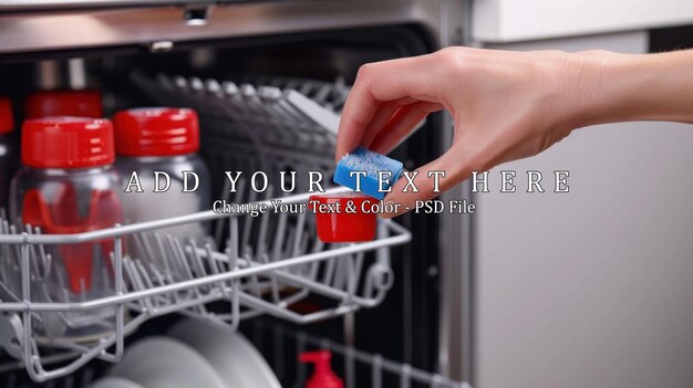 PSD hand placing dishwashing detergent tab in dishwasher