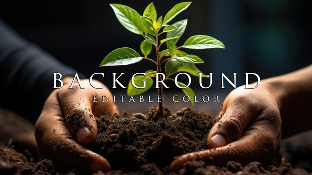 the hand plant a tree in black soil with nature background