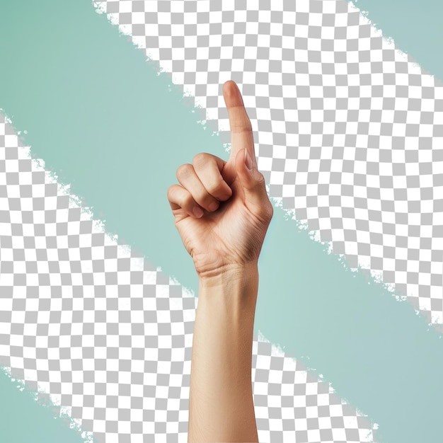 PSD a hand pointing to the left with a blue background with a symbol for a thumb up