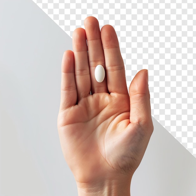 Hand Presenting Pill on White Background Isolated