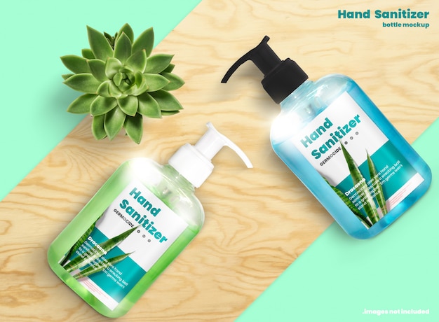 Hand Sanitizer mockup of two Alcohol gel pump bottle