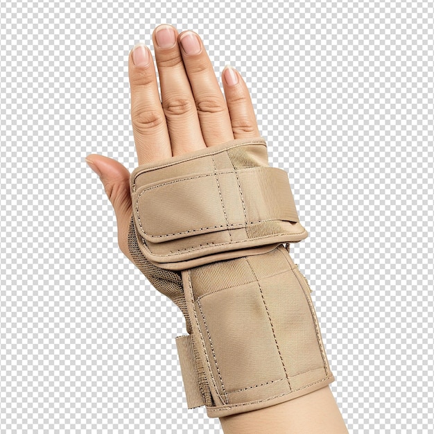 PSD hand splint with fingers beige isolated on transparent background