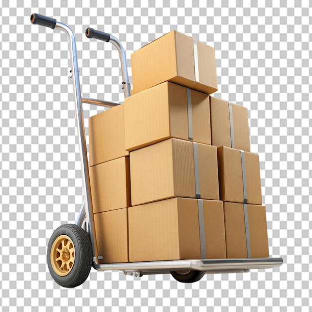 hand truck with boxes on transparent background