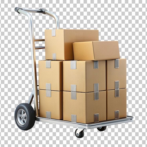 PSD hand truck with boxes on transparent background