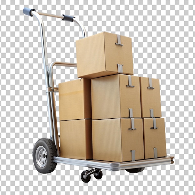 PSD hand truck with boxes on transparent background