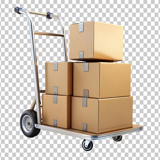 PSD hand truck with boxes on transparent background