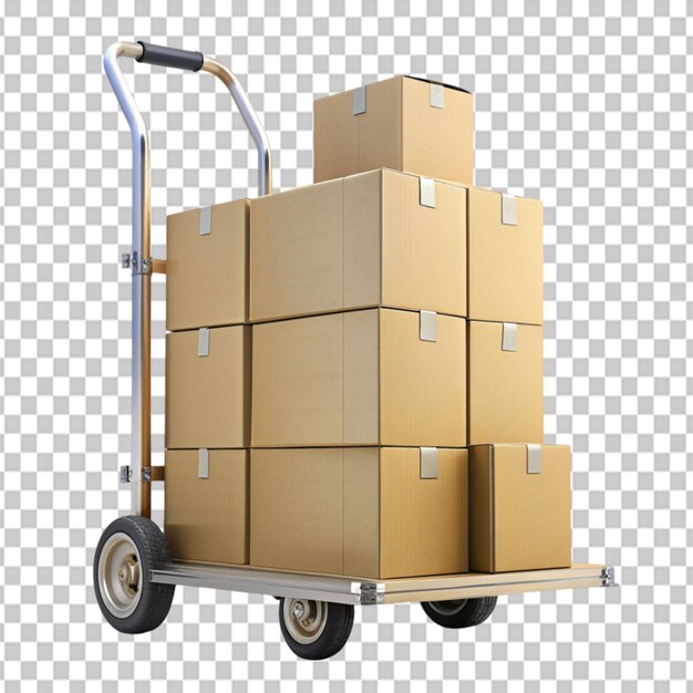 PSD hand truck with boxes on transparent background