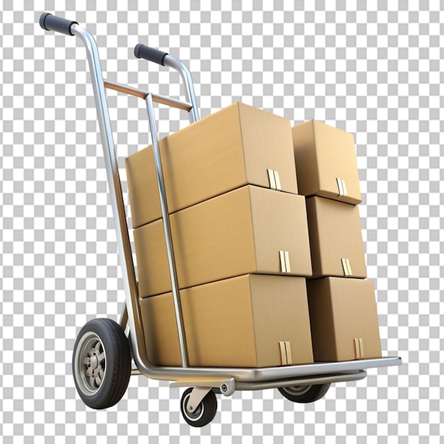 PSD hand truck with boxes on transparent background