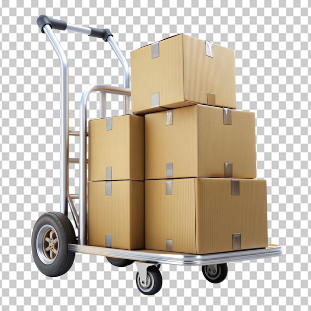 PSD hand truck with boxes on transparent background