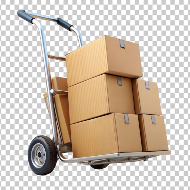 hand truck with boxes on transparent background