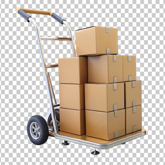 PSD hand truck with boxes on transparent background