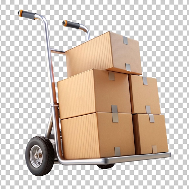 hand truck with boxes on transparent background