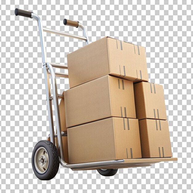 PSD hand truck with boxes on transparent background