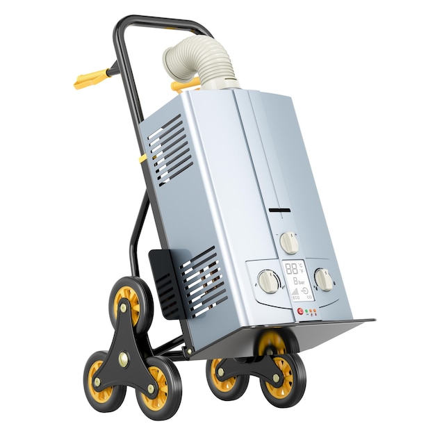 PSD hand truck with gas boiler 3d rendering isolated on transparent background