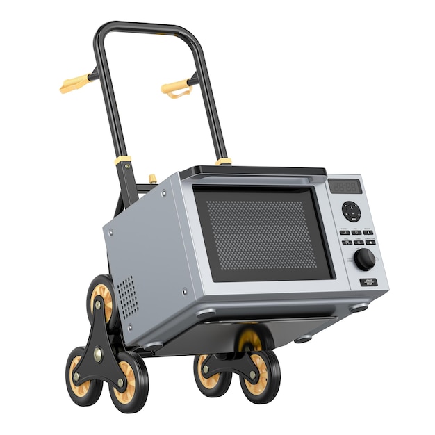 Hand truck with microwave oven delivery concept 3D rendering isolated on transparent background