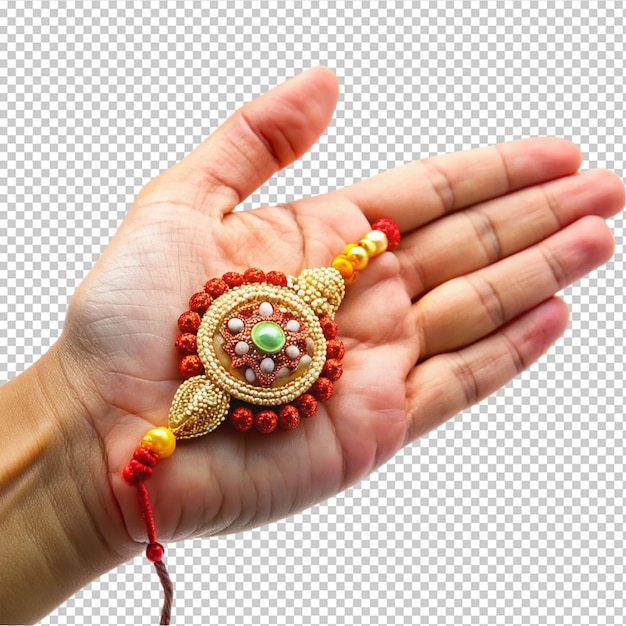 hand wearing rakhi on transparent background