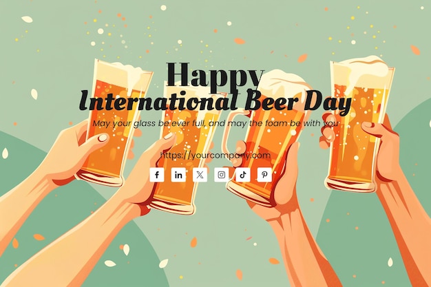 hand with beer glasses greeting card for International Beer Day