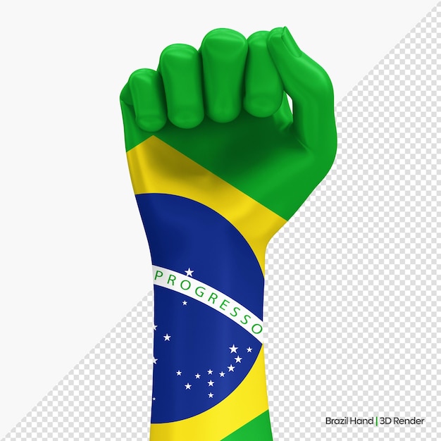 Hand with Brazil flag colors 3D Render