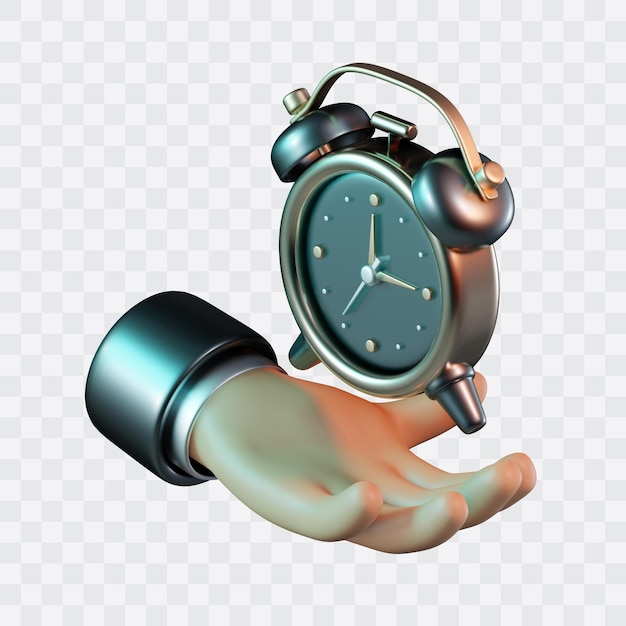 PSD hand with clock 3d icon