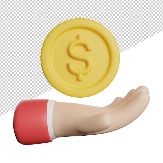 A hand with a gold coin that says dollar on it